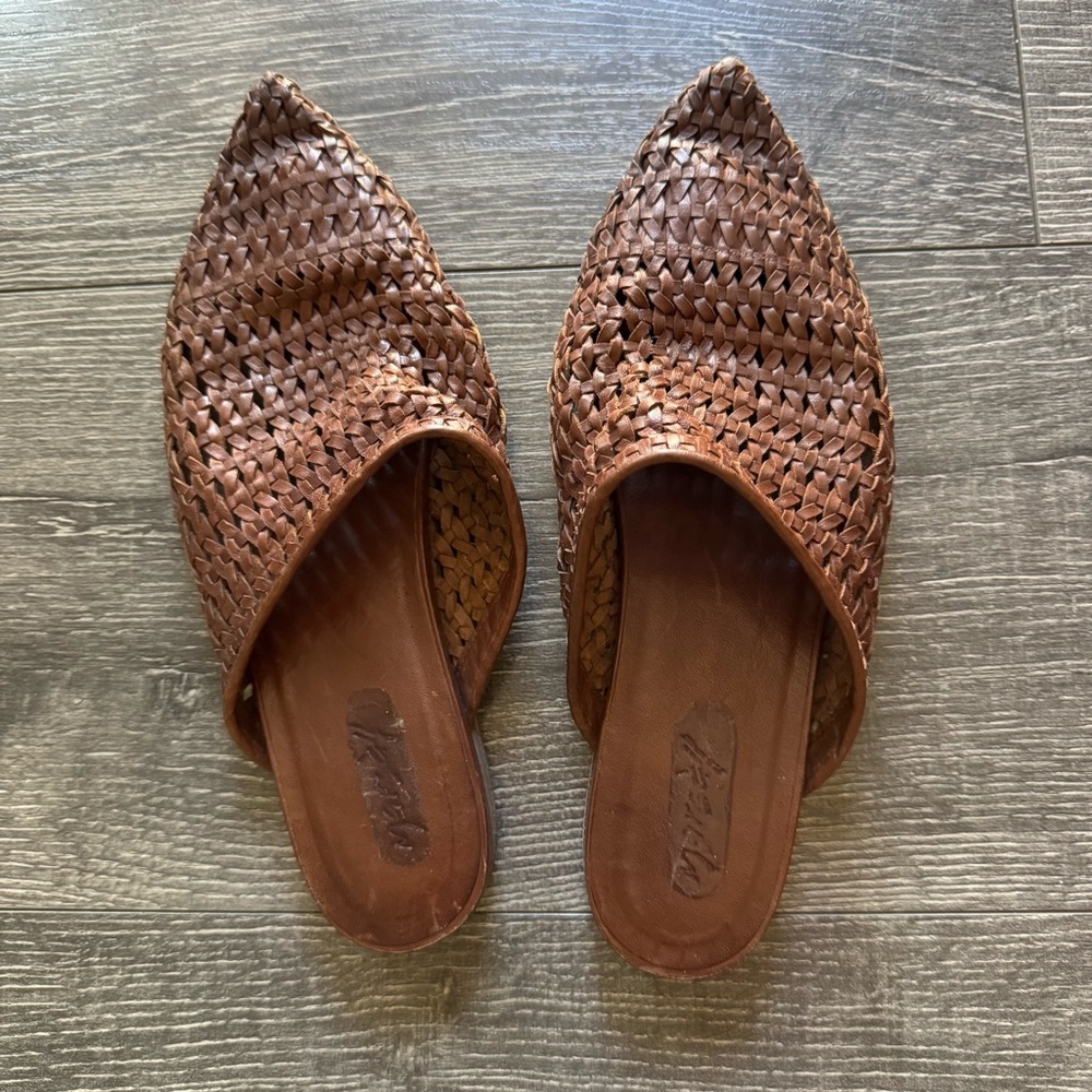 Marsell Brown Leather Woven Slip-On Mules